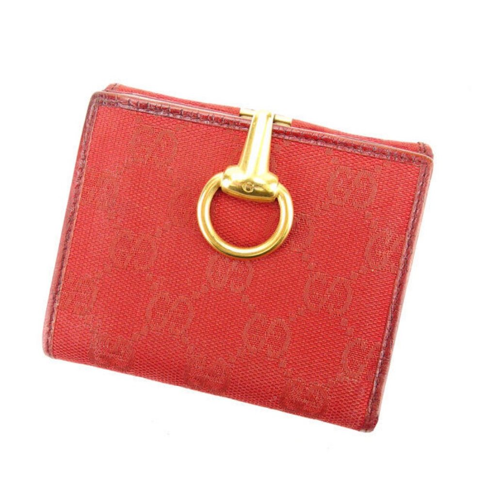 Authentic Gucci Wallet Purse Folding wallet GG Red Gold Woman  Used